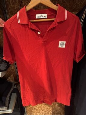 Stone Island Red Short-Sleeve Polo with Compass Patch